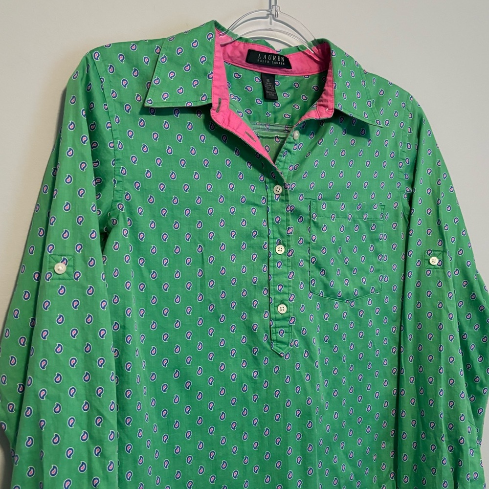 Lauren Ralph Lauren Shirt Pink and Green Popover Multicolor Print Size Medium